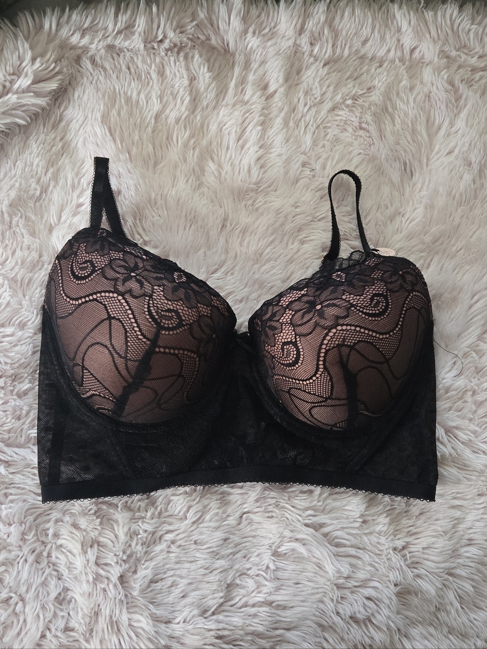 NWT Black Lace Longline Push-Up Bra